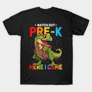 Watch Out Pre-K Here I Come Dinosaur Back to School T-Shirt